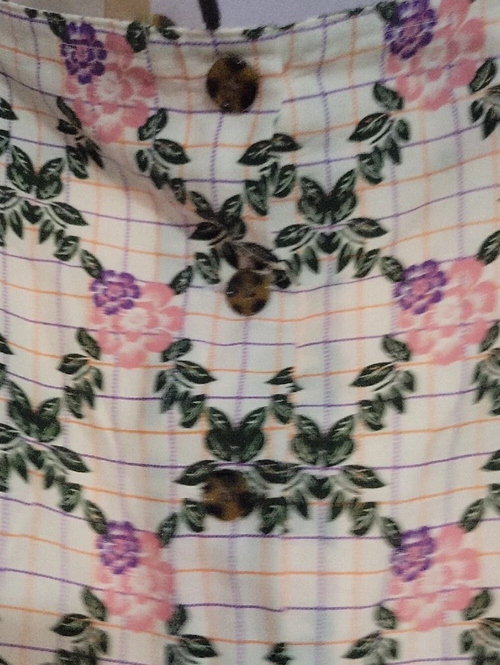 Button-Front Floral Plaid Mini Skirt - Pink/Green